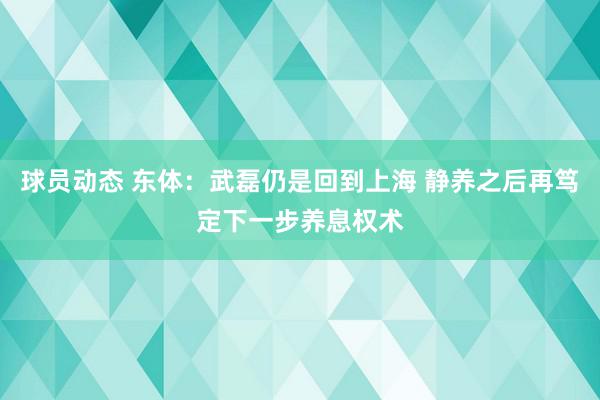 球员动态 东体：武磊仍是回到上海 静养之后再笃定下一步养息权术