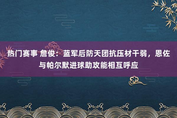 热门赛事 詹俊：蓝军后防天团抗压材干弱，恩佐与帕尔默进球助攻能相互呼应